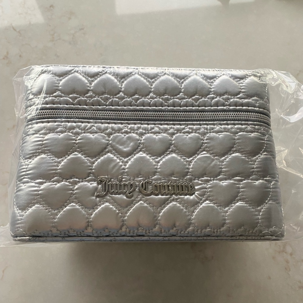 Juicy Couture Makeup Travel Bag BOUTIQUE Case Mirror Cosmetic Train Case Silver - Picture 6 of 11